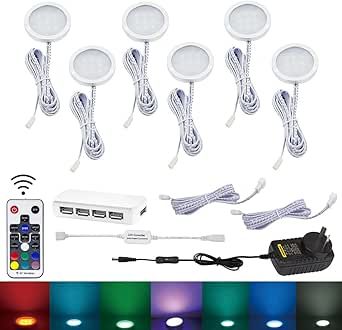 RGB Color Changing LED Under Cabinet Lighting Kit,Aluminum Slim Cabinet LED Puck Lights for Kitchen Counter V1171-CC-AYLBHA012-AU