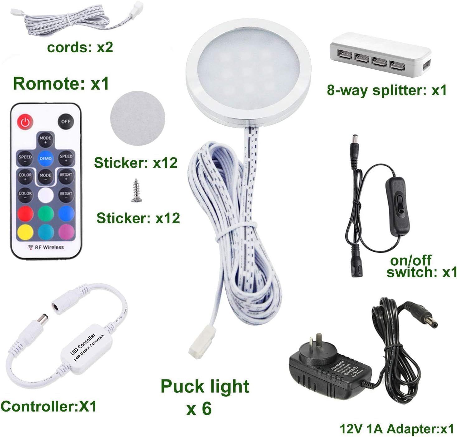 RGB Color Changing LED Under Cabinet Lighting Kit,Aluminum Slim Cabinet LED Puck Lights for Kitchen Counter V1171-CC-AYLBHA012-AU