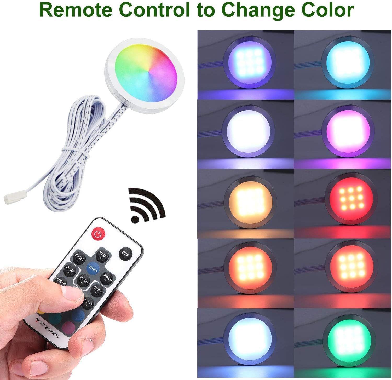 RGB Color Changing LED Under Cabinet Lighting Kit,Aluminum Slim Cabinet LED Puck Lights for Kitchen Counter V1171-CC-AYLBHA012-AU