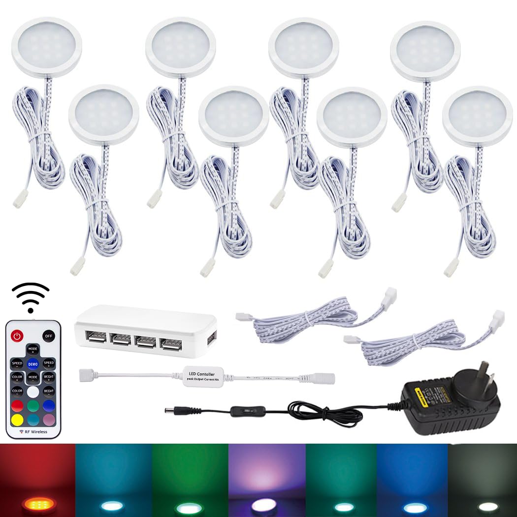 RGB Color Changing LED Under Cabinet Lighting Kit,Aluminum Slim Cabinet LED Puck Lights for Kitchen Counter V1171-CC-AYLBHC016-AU