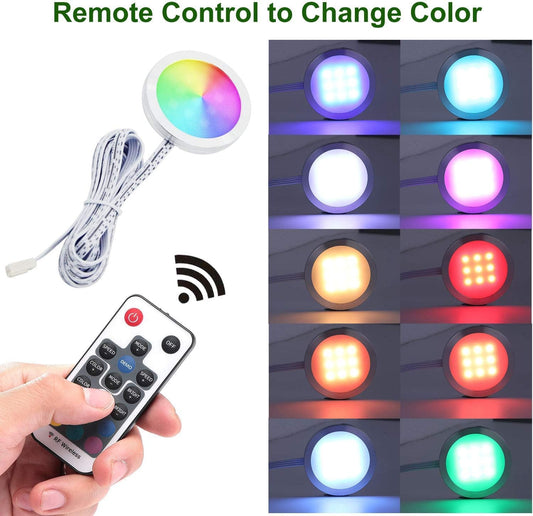 RGB Color Changing LED Under Cabinet Lighting Kit,Aluminum Slim Cabinet LED Puck Lights for Kitchen Counter V1171-CC-AYLBHC016-AU