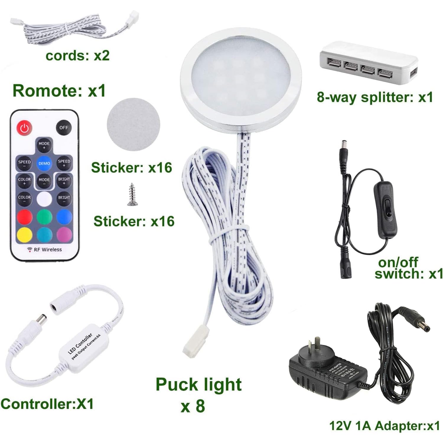 RGB Color Changing LED Under Cabinet Lighting Kit,Aluminum Slim Cabinet LED Puck Lights for Kitchen Counter V1171-CC-AYLBHC016-AU
