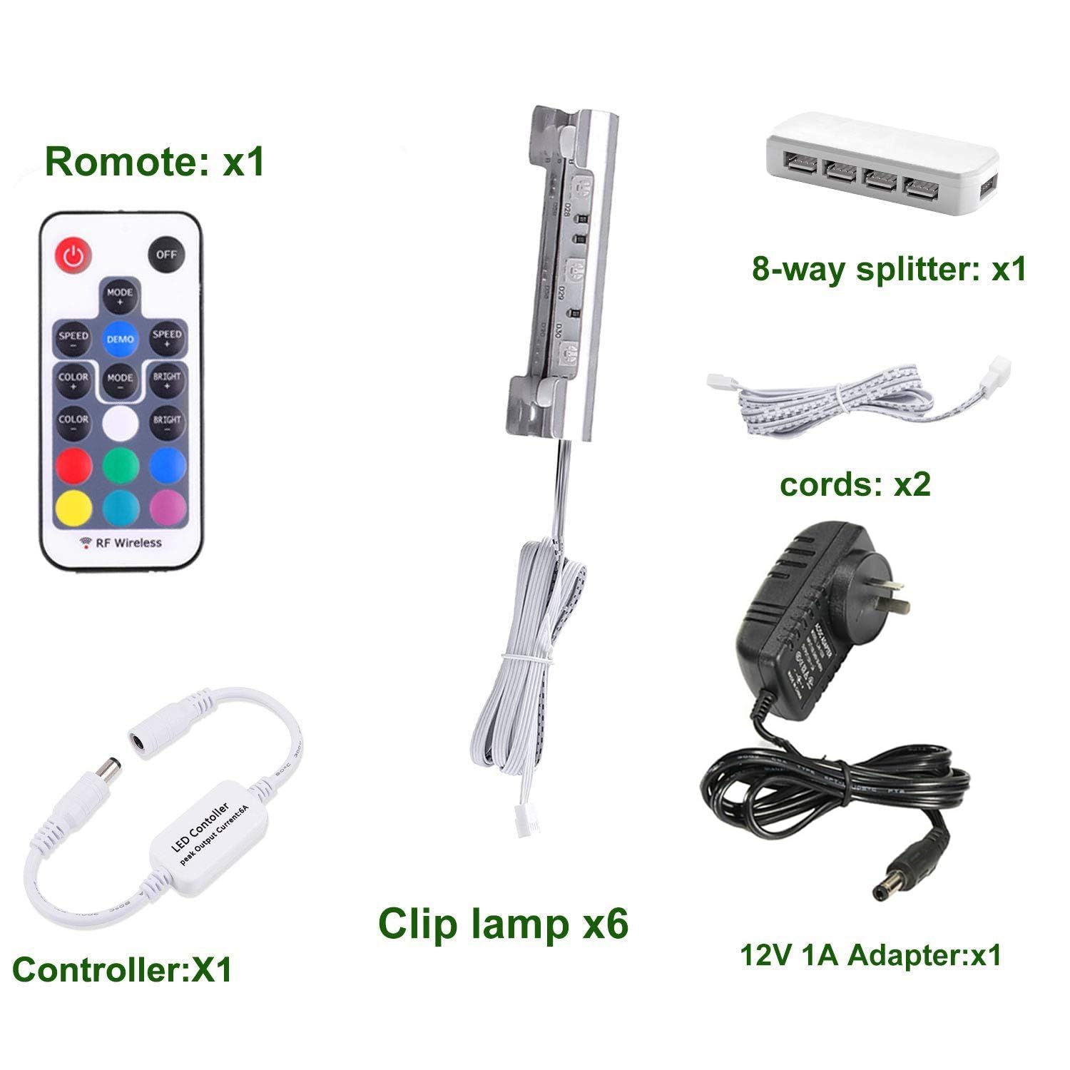 LED Under Cabinet Night Lights Kit for Glass Edge Shelf Back Side Lighting Using Flexible Cable and Clip with V1171-CC-BDCBHC006-AU