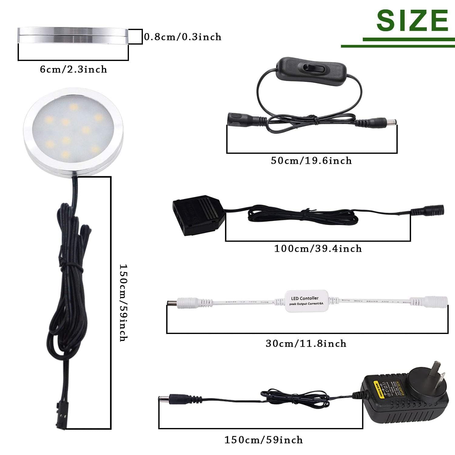 Dimmable LED Under Cabinet Lighting, Counter Showcase Kitchen Lighting Fixtures with 12V Plug in Adapter and V1171-CC-BDDBCD003