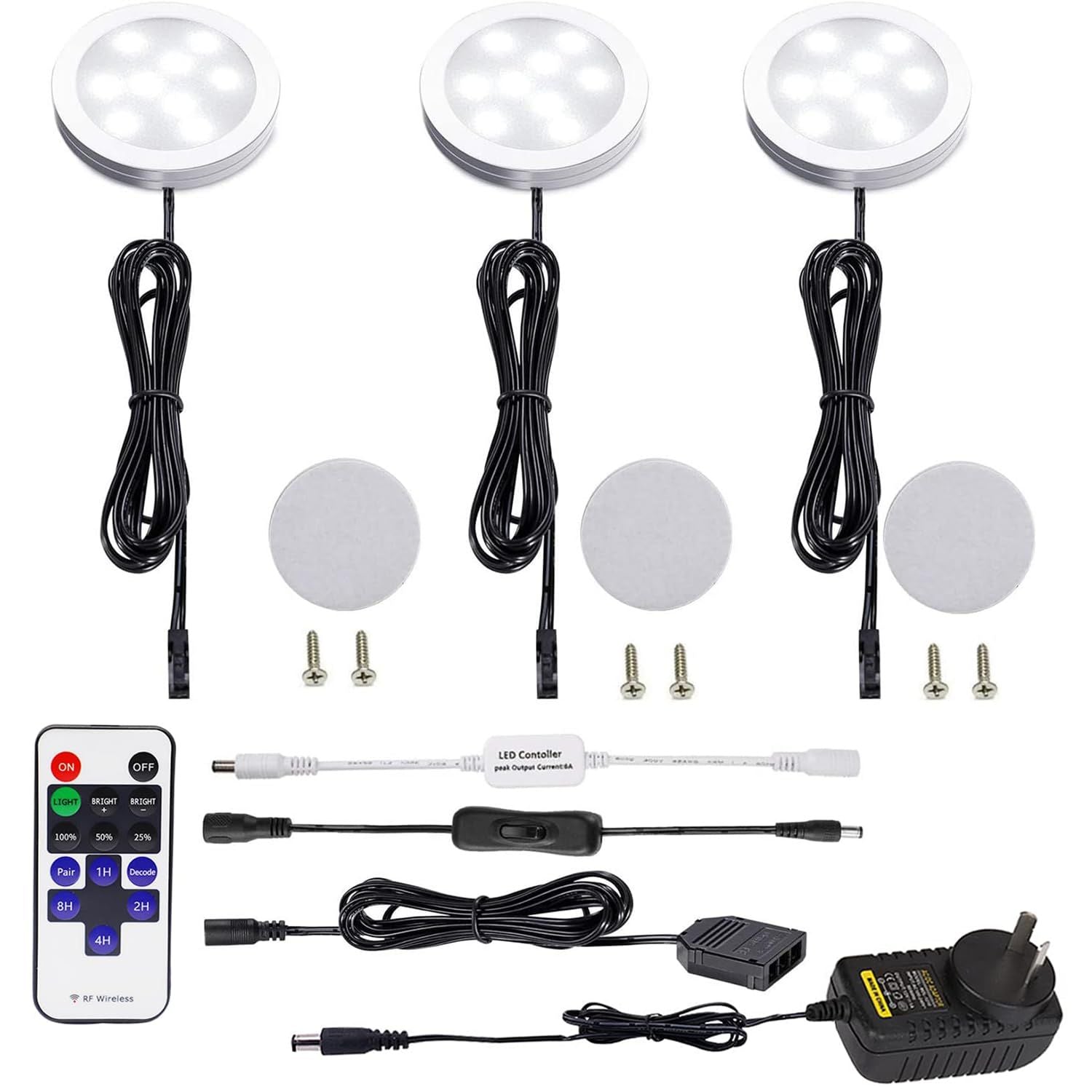 3 Pack Round Display 240V LED Puck Lights,6W Under Cupboard Counter Shelf Lights(Daylight White 6000K) V1171-CC-BDDBFD003