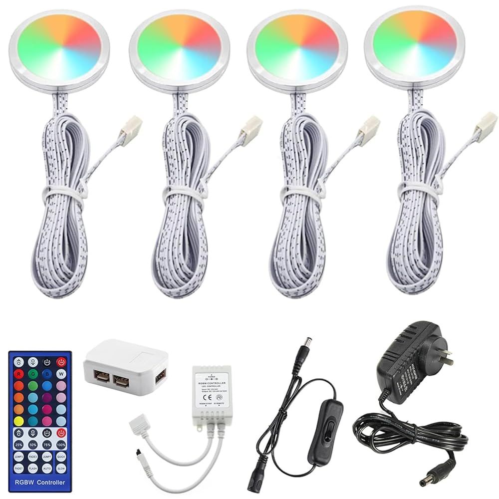 RGBWW RGB + Warm White Color Changing Christmas Xmas Under Cabinet LED Lights Kit IR Remote Puck Lights for V1171-CC-BDNBIA004-AU