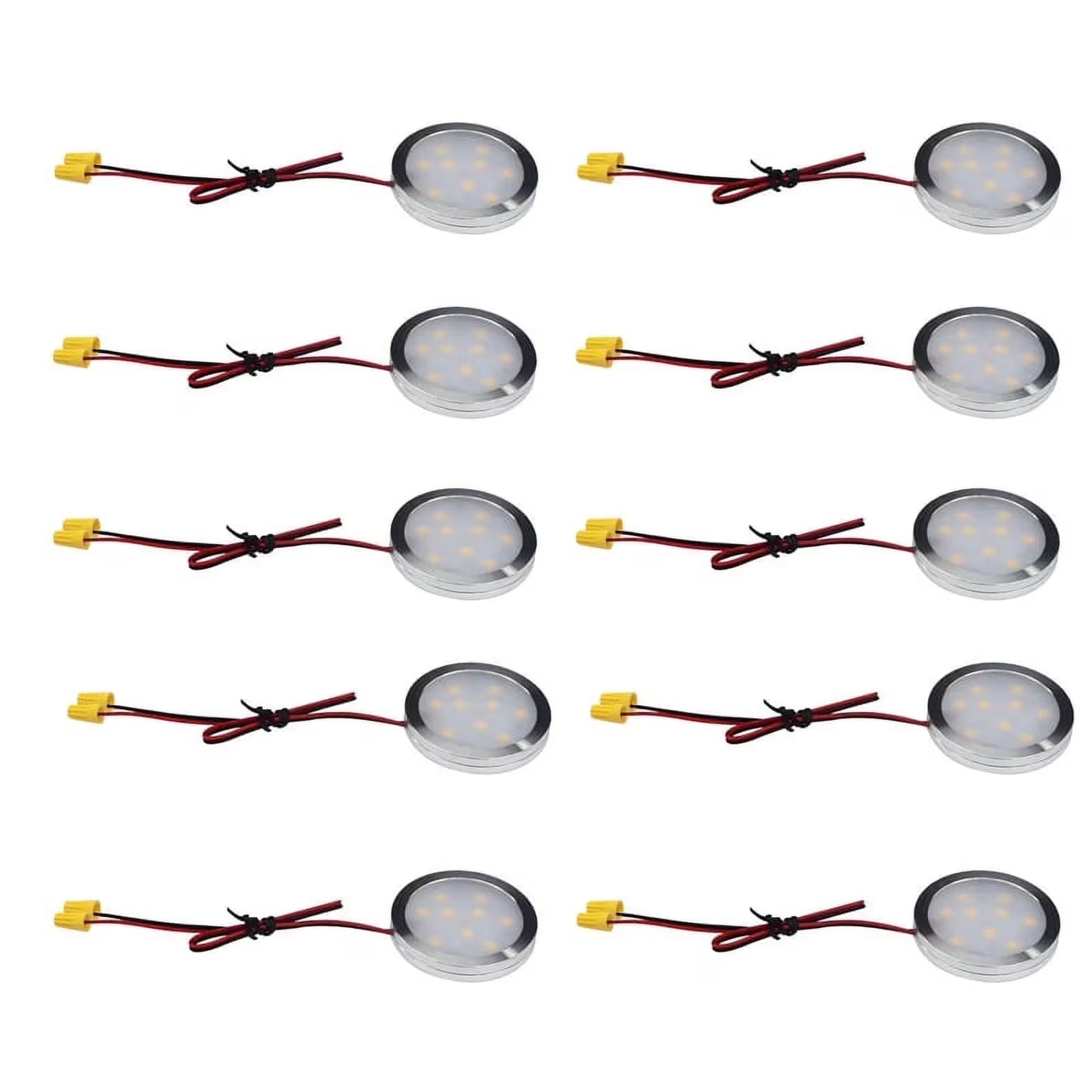 Under Cabinet LED Puck Lights, Slim Aluminum Round Flat LED Lights 2W 12V DC Hardwired 30cm Wire, Warm White V1171-CC-BDOECB002-10