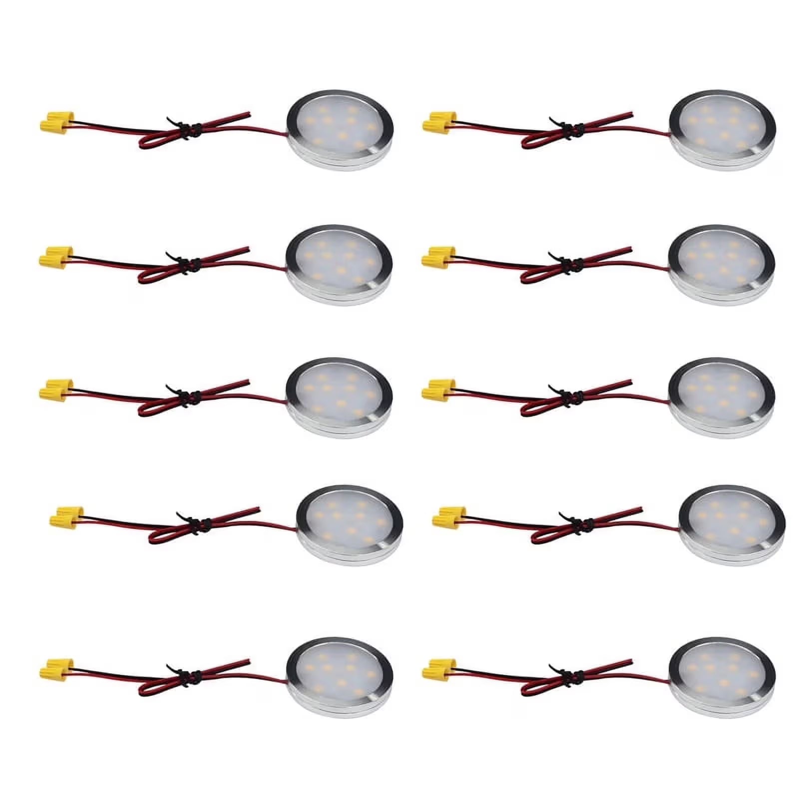 Under Cabinet LED Puck Lights, Slim Aluminum Round Flat LED Lights 2W 12V DC Hardwired 30cm Wire, Warm White V1171-CC-BDOECB002-10