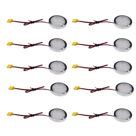 Under Cabinet LED Puck Lights, Slim Aluminum Round Flat LED Lights 2W 12V DC Hardwired 30cm Wire, Warm White V1171-CC-BDOECB002-10