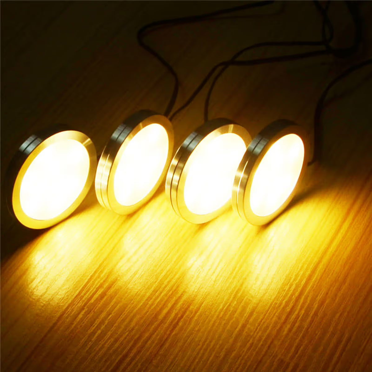 Under Cabinet LED Puck Lights, Slim Aluminum Round Flat LED Lights 2W 12V DC Hardwired 30cm Wire, Warm White V1171-CC-BDOECB002-10