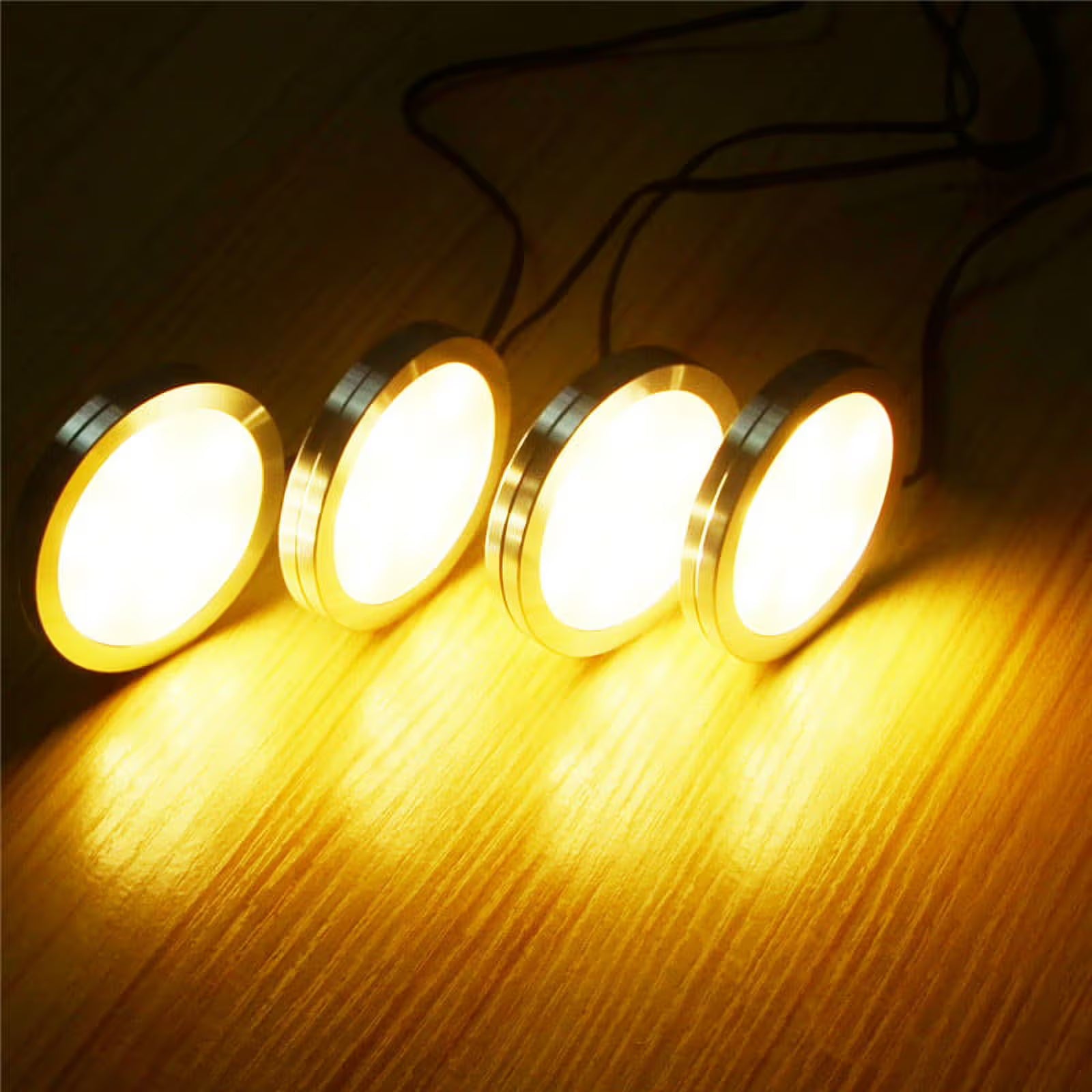 Under Cabinet LED Puck Lights, Slim Aluminum Round Flat LED Lights 2W 12V DC Hardwired 30cm Wire, Warm White V1171-CC-BDOECB002-10