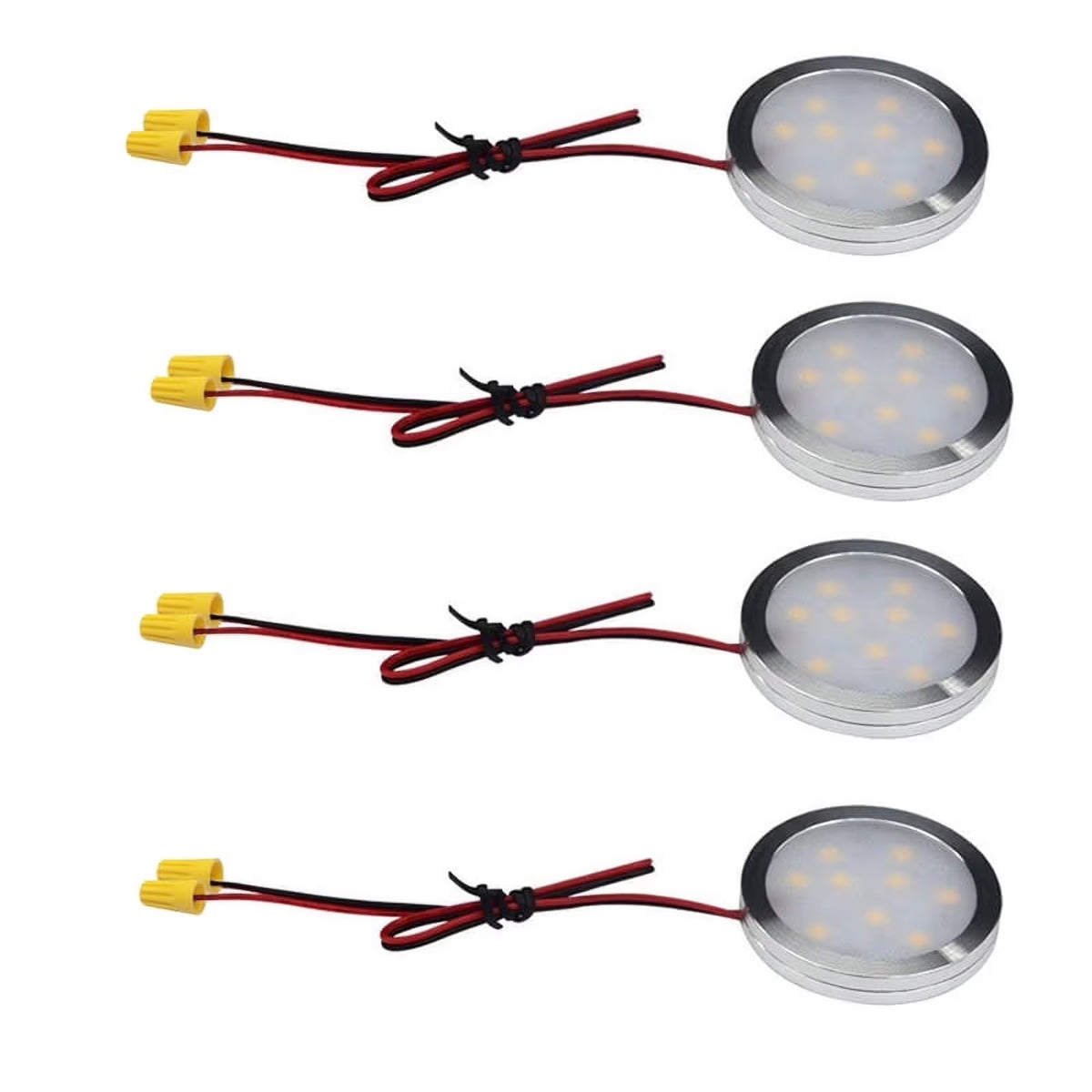 Under Cabinet LED Puck Lights, 2W Hardwired Round LED Spot Lights, 30cm Lead Wire, 12V DC Low Voltage, V1171-CC-BDOEFB002-4