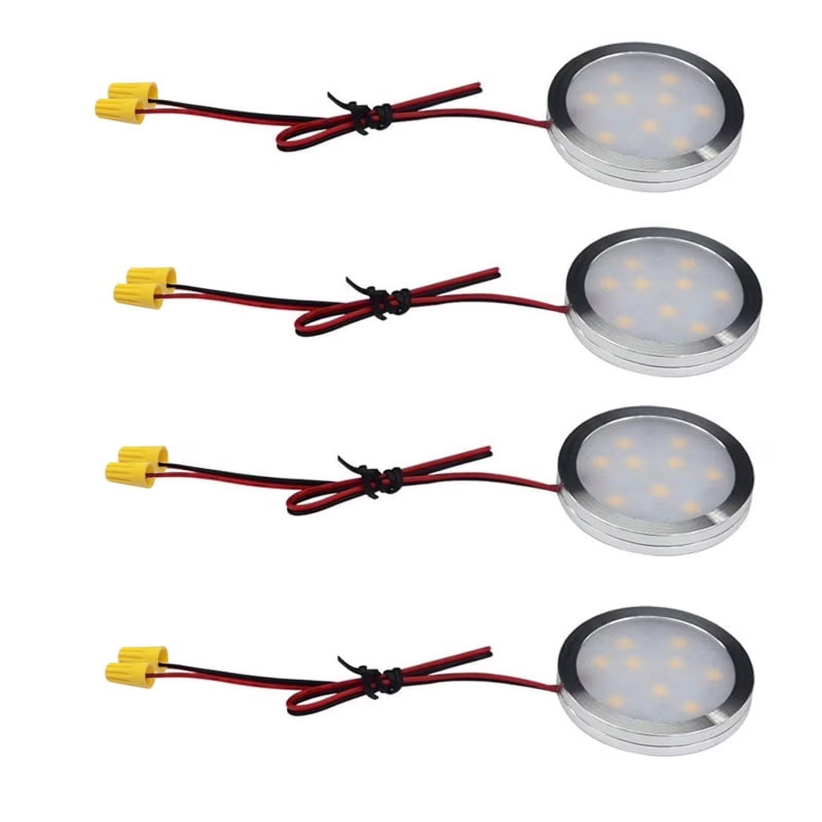 Under Cabinet LED Puck Lights, 2W Hardwired Round LED Spot Lights, 30cm Lead Wire, 12V DC Low Voltage, V1171-CC-BDOEFB002-4