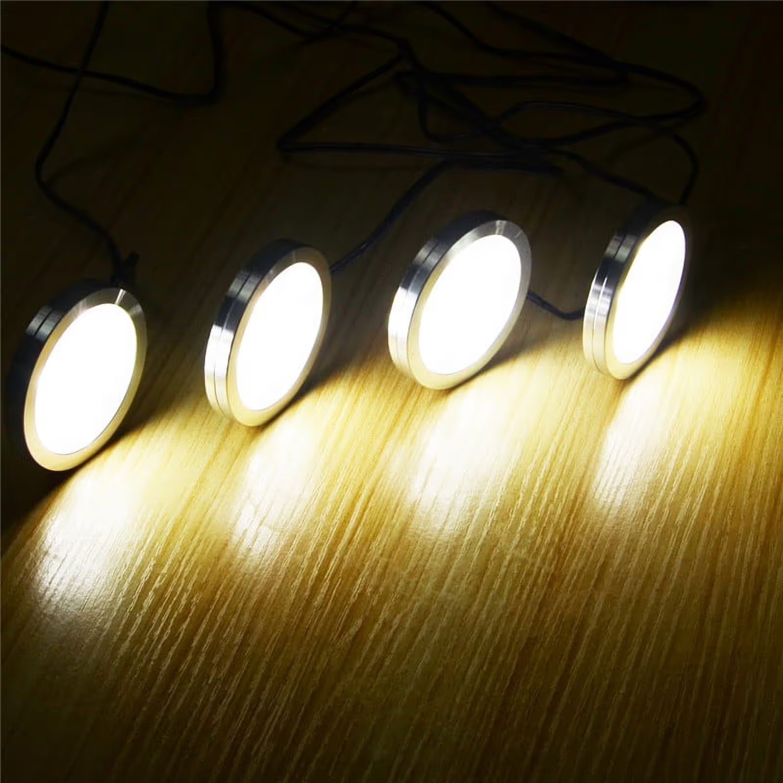 Under Cabinet LED Puck Lights, 2W Hardwired Round LED Spot Lights, 30cm Lead Wire, 12V DC Low Voltage, V1171-CC-BDOEFB002-4