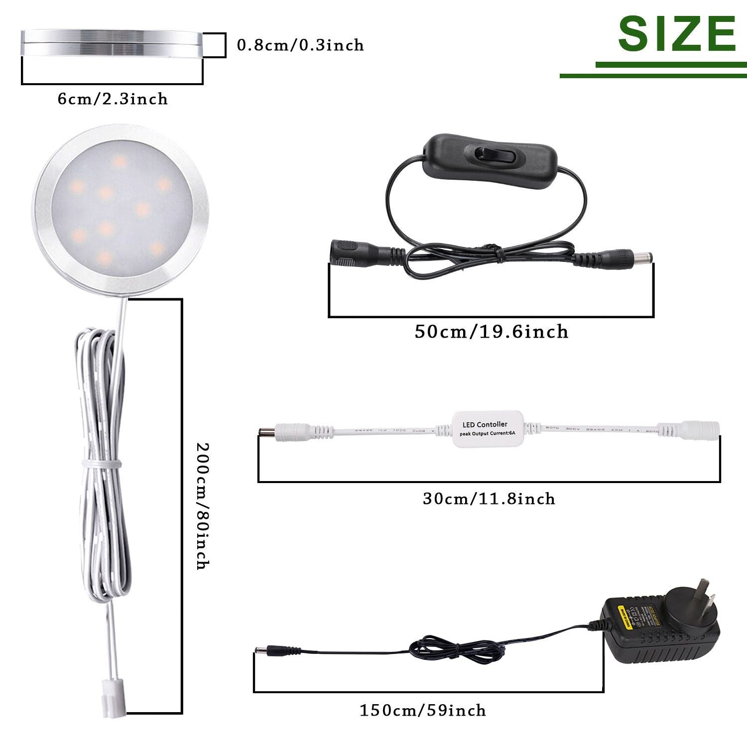 Dimmable LED Under Cabinet Lighting, Counter Showcase Kitchen Lighting Fixtures with 12V Plug in adapter and V1171-CC-BDPBCD004