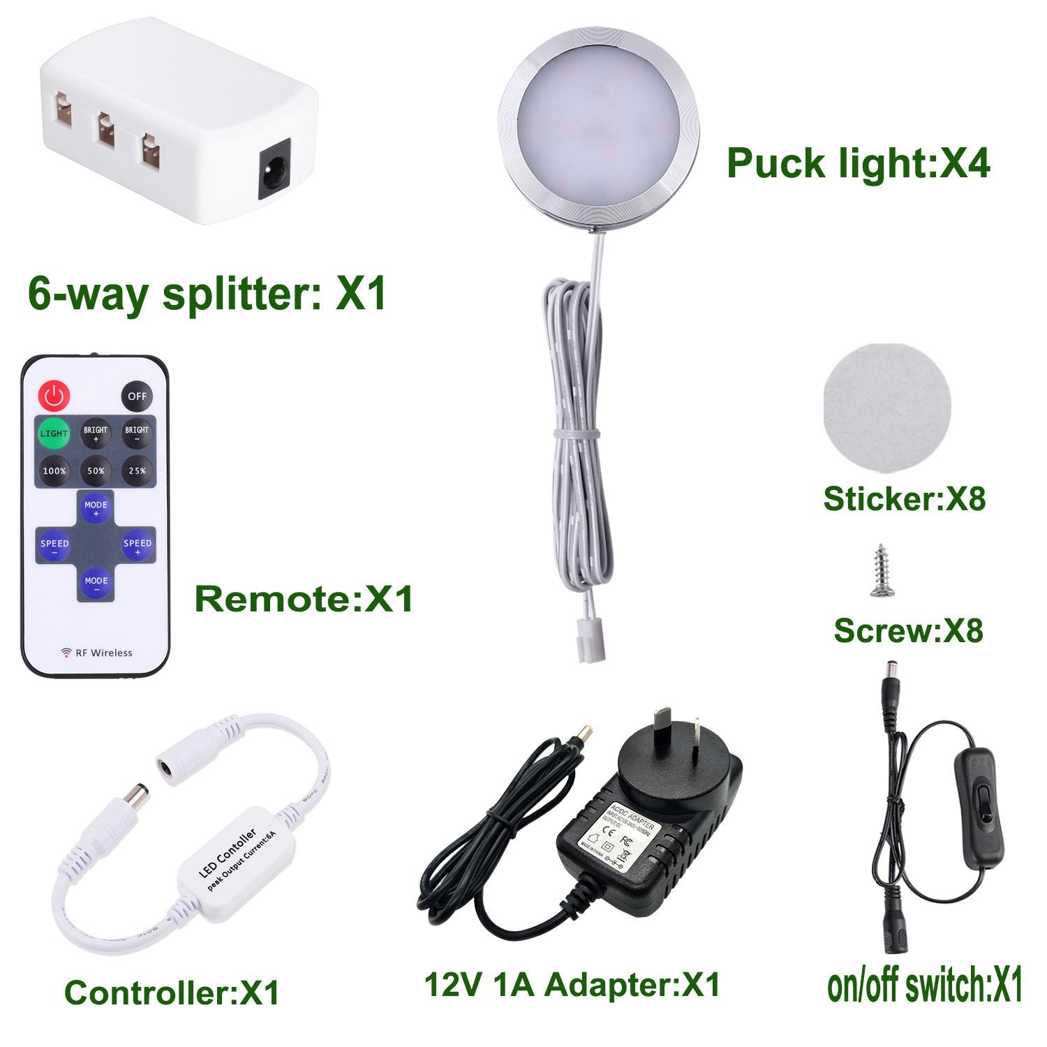 Dimmable LED Under Cabinet Lighting, Counter Showcase Kitchen Lighting Fixtures with 12V Plug in adapter and V1171-CC-BDPBCD004