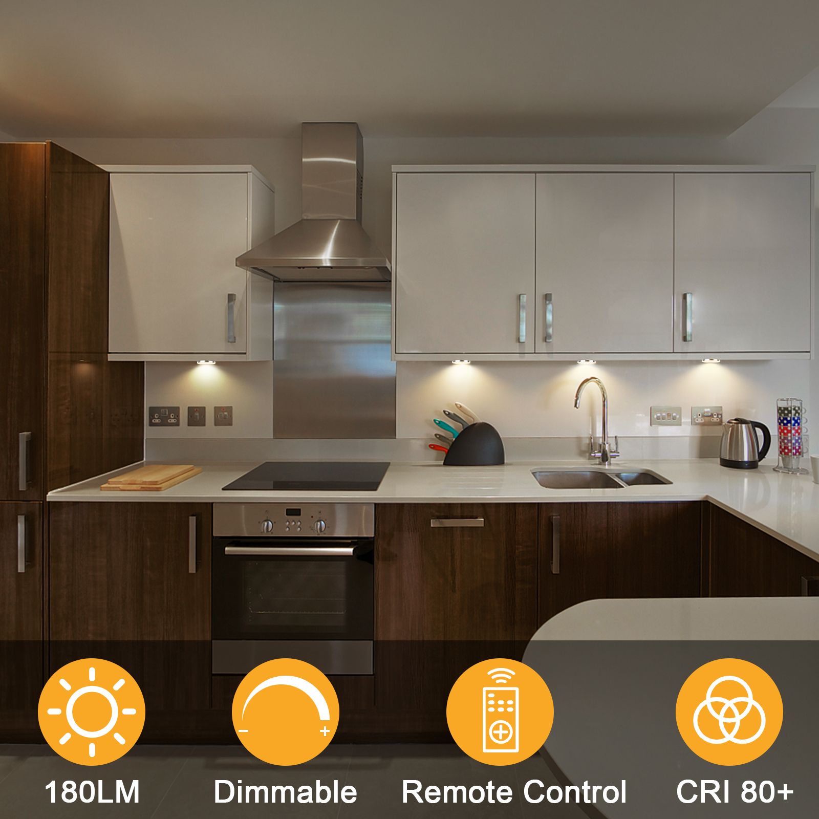 Dimmable LED Under Cabinet Lighting, Counter Showcase Kitchen Lighting Fixtures with 12V Plug in adapter and V1171-CC-BDPBCD004