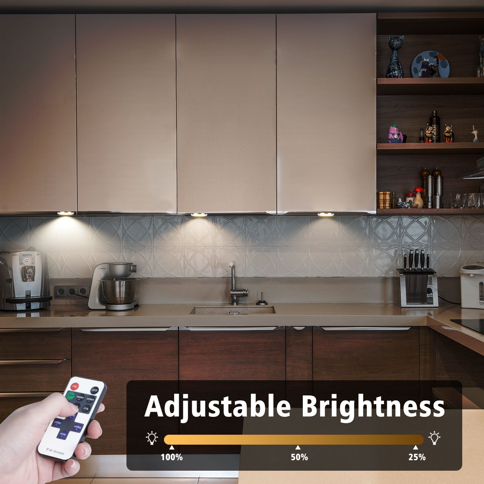 Dimmable LED Under Cabinet Lighting, Counter Showcase Kitchen Lighting Fixtures with 12V Plug in adapter and V1171-CC-BDPBCD004