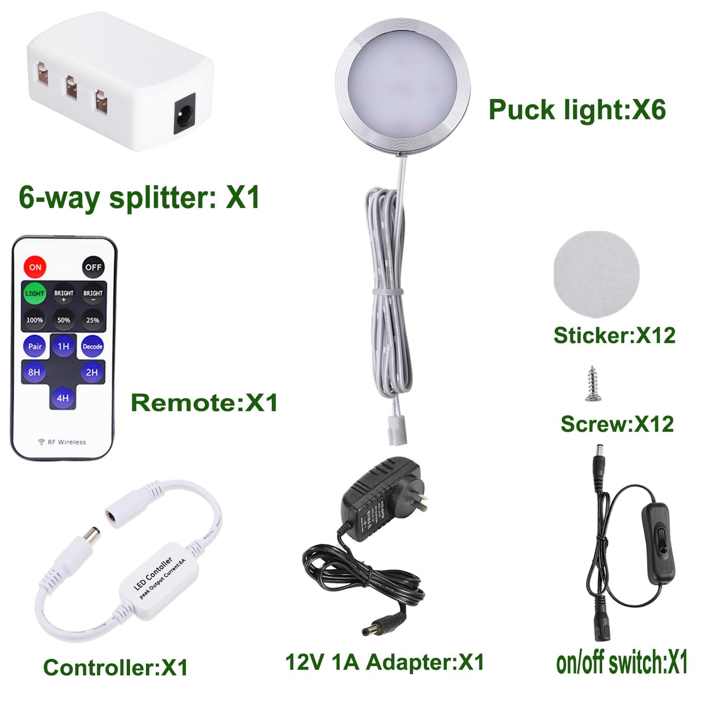 Dimmable LED Under Cabinet Lighting, Counter Showcase Kitchen Lighting Fixtures with 12V Plug in Adapter and V1171-CC-BDPBFD006