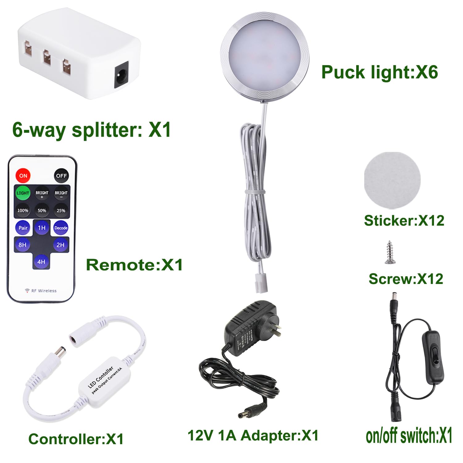 Dimmable LED Under Cabinet Lighting, Counter Showcase Kitchen Lighting Fixtures with 12V Plug in Adapter and V1171-CC-BDPBFD006