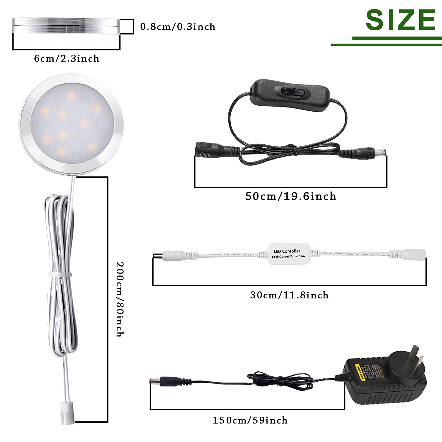 Dimmable LED Under Cabinet Lighting, Counter Showcase Kitchen Lighting Fixtures with 12V Plug in Adapter and V1171-CC-BDPBFD006