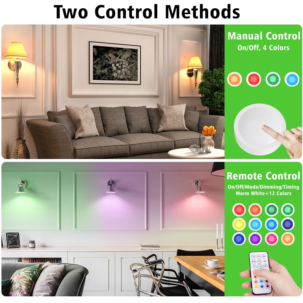 LED Puck Lights with Remote Battery Powered RGB Puck Light for E27 Chandelier,Dimmable Puck Light for Table V1171-CC-BO-RGB-FROST-2