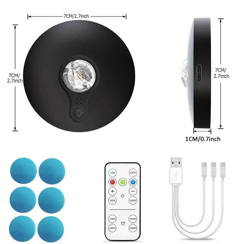 6 Lights LED Rechargeable Slim Cabinet Light, 2cm, Remote Control, Magnetic Mount V1171-CC-BOM001088-B