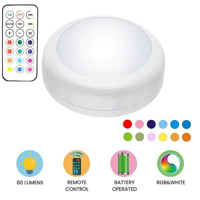 6 Pack RGBW LED Cabinet Lights, Remote Control, Battery Powered V1171-CC-BOM001150