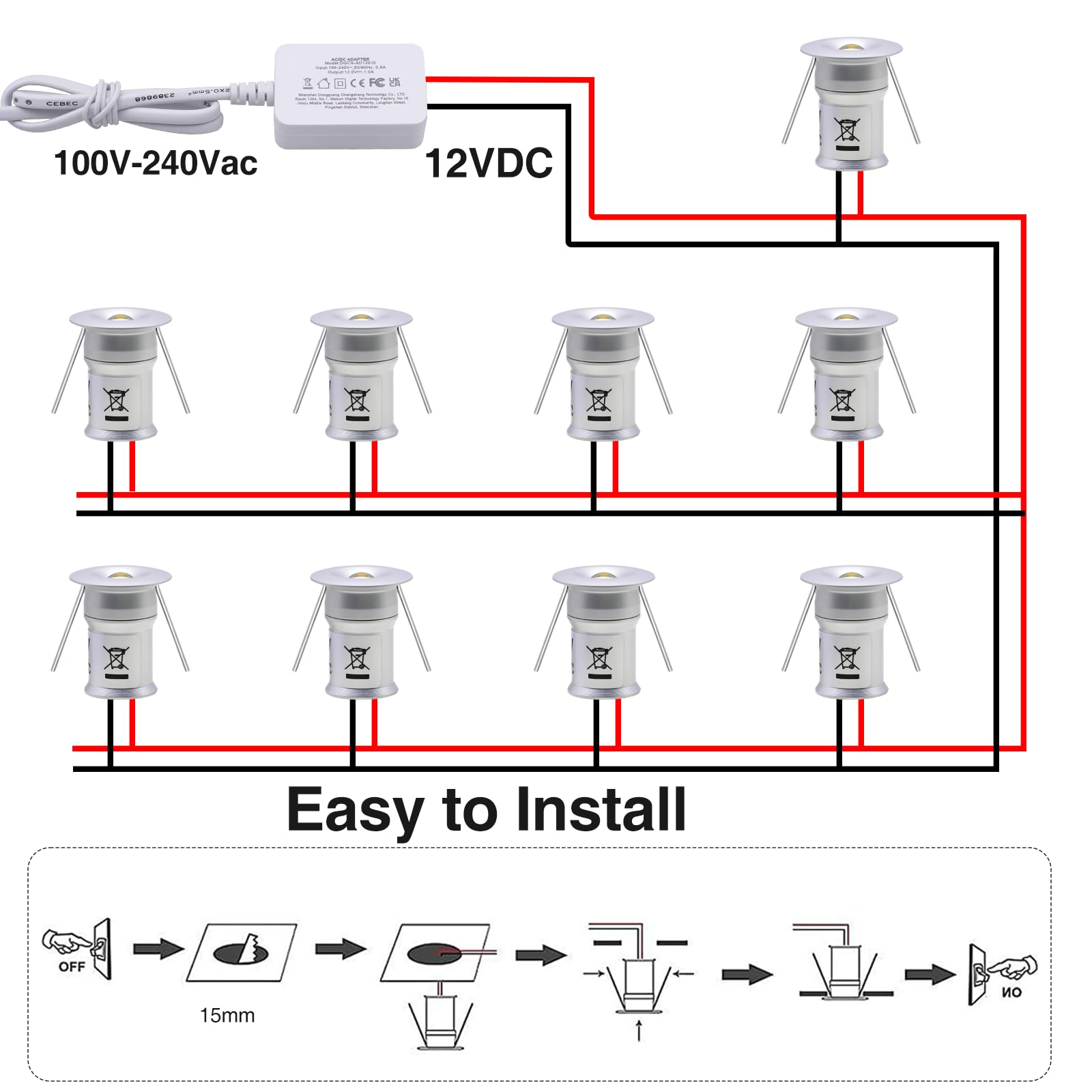 Mini LED Downlights for Ceiling 9 Pack,Cold White 6000K LED Recessed Ceiling Lights Spot Lights for Living V1171-CC-BOM001193
