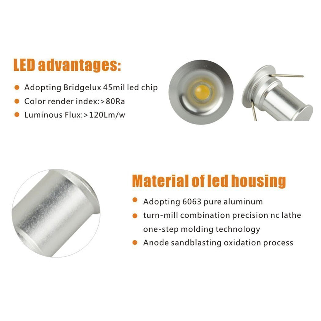 12V Under Cabinet LED Lights 9 Packs of Recessed Mini Downlights with Hardwired Cable and Connectors for V1171-CC-BOM001195
