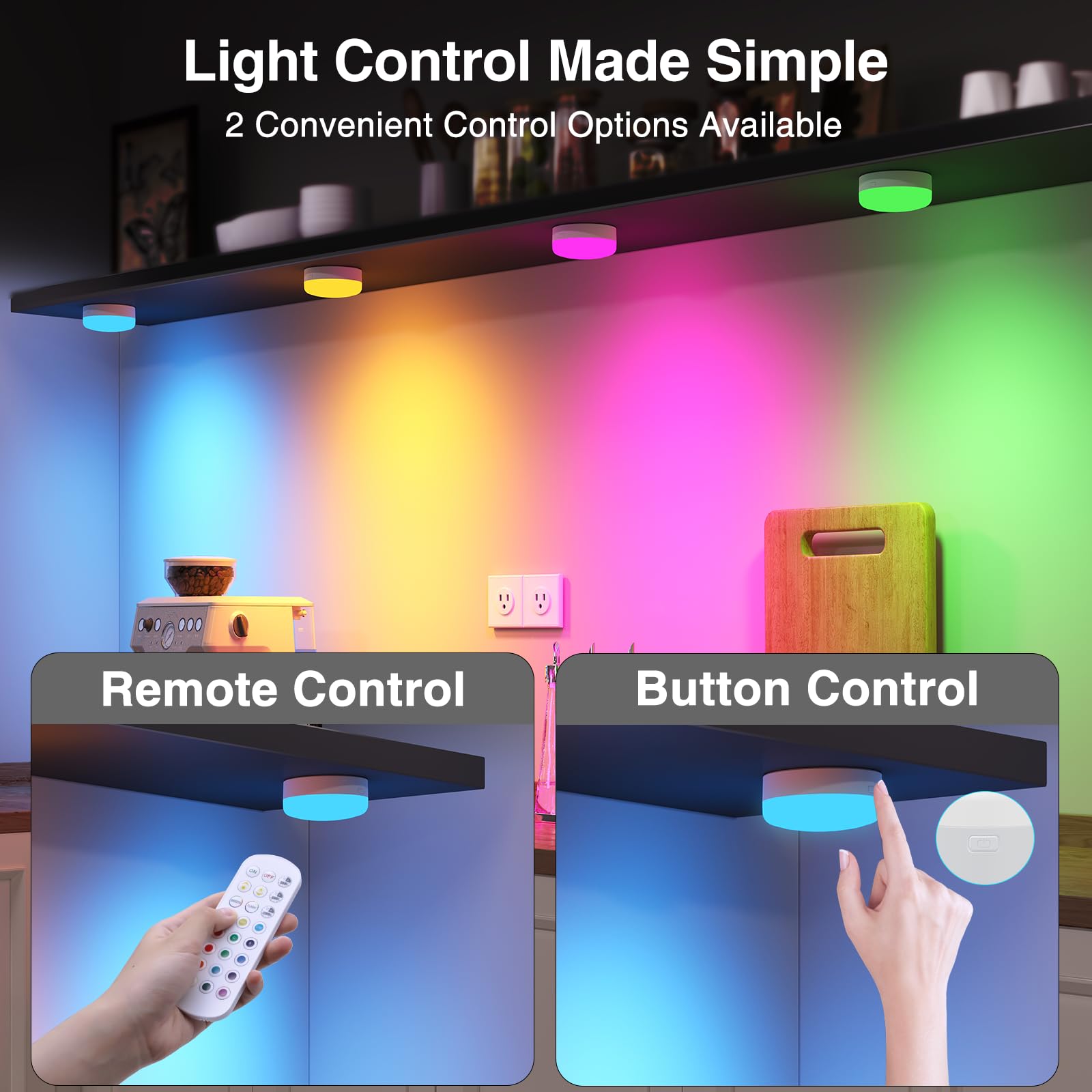Puck Lights with Remote Control, 4-Pack Wireless Stick On Lights for Under Cabinet, Closet, Bedroom, V1171-CC-BOM001258