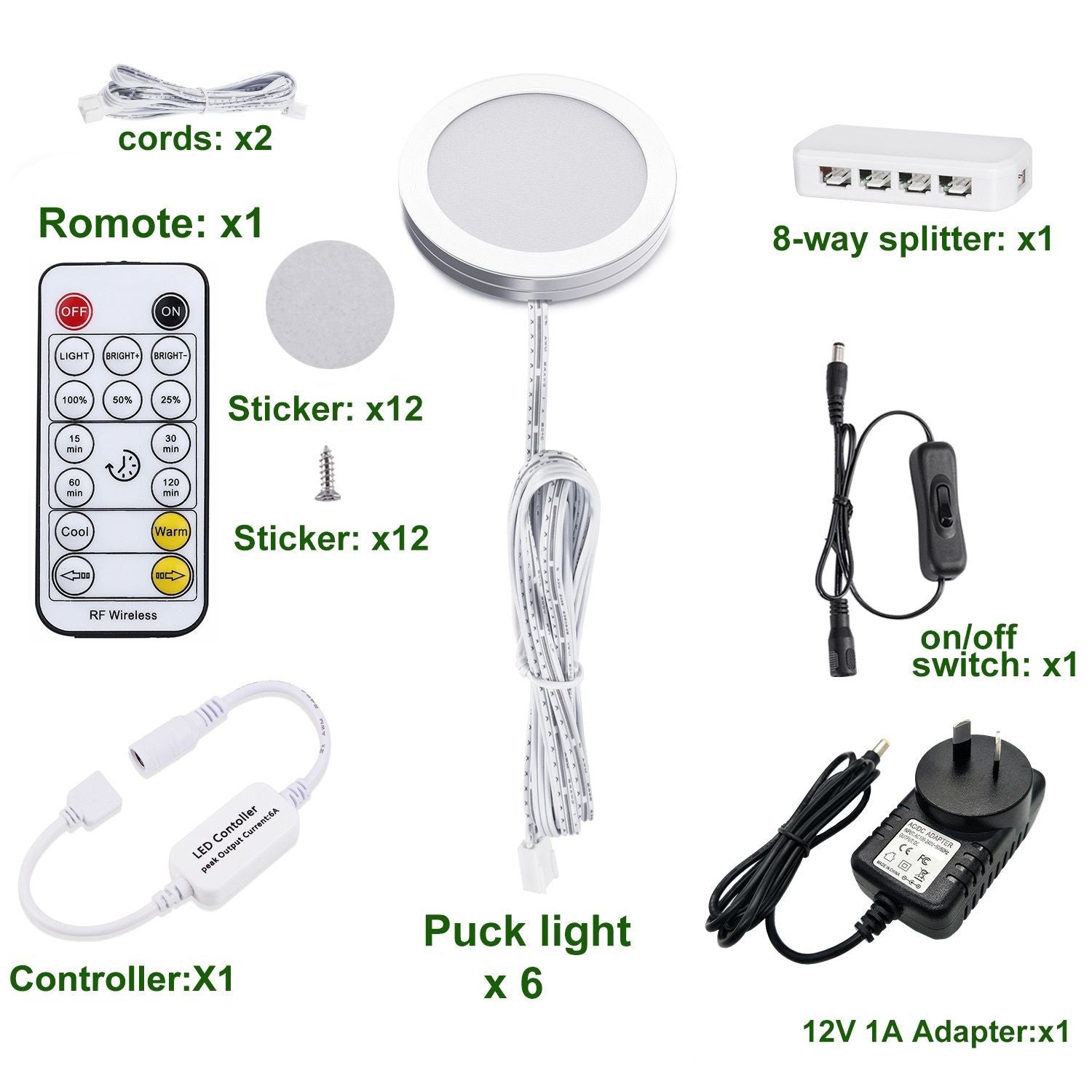 LED Under Cabinet Puck Lights, Color Temperature Changeable Under Counter Lighting, Warm+White Dual Color V1171-CC-BOM001391