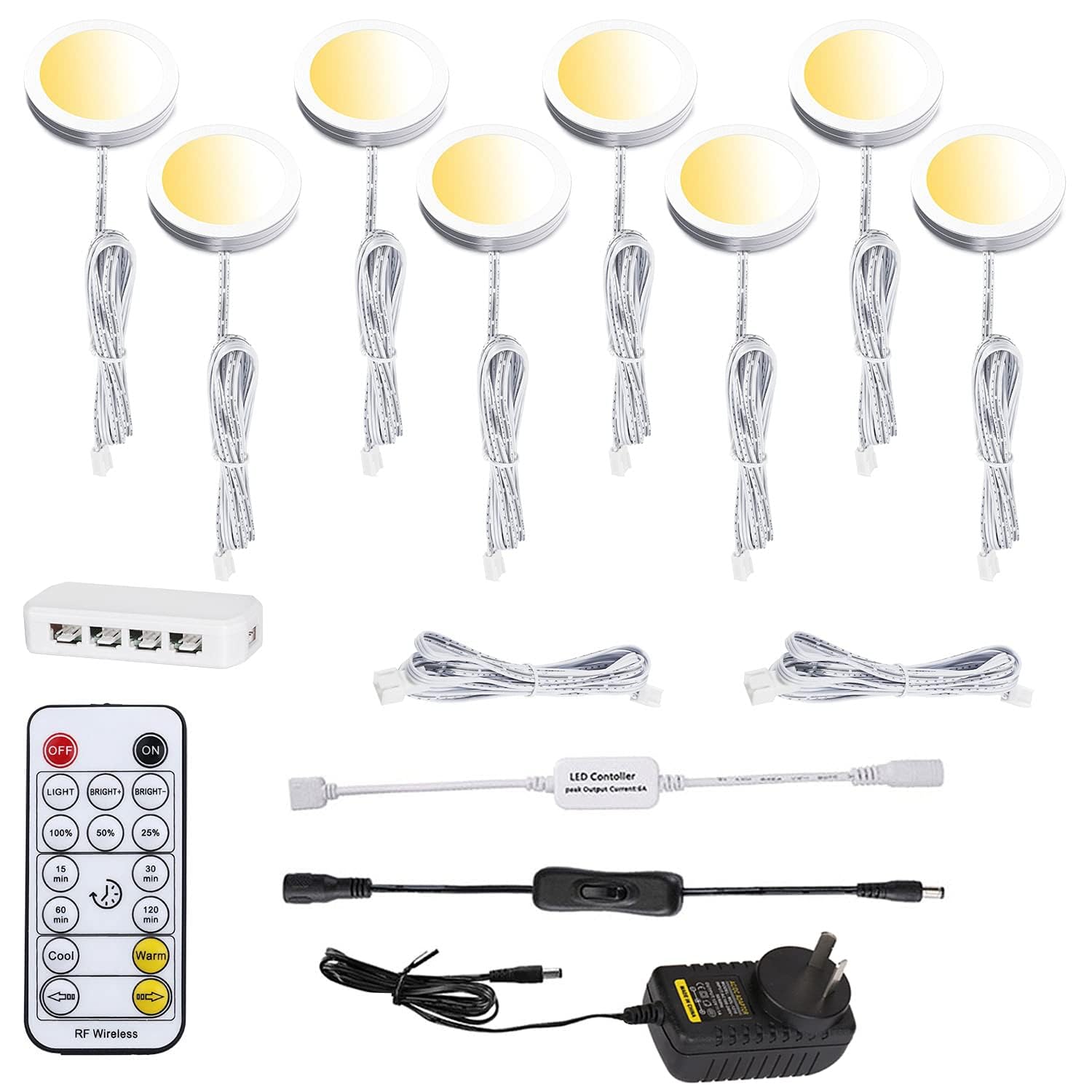 LED Under Cabinet Puck Lights CCT Light Color Temperature Adjustable Warm+White Double Color with Dimmable RF V1171-CC-BPTBAD008