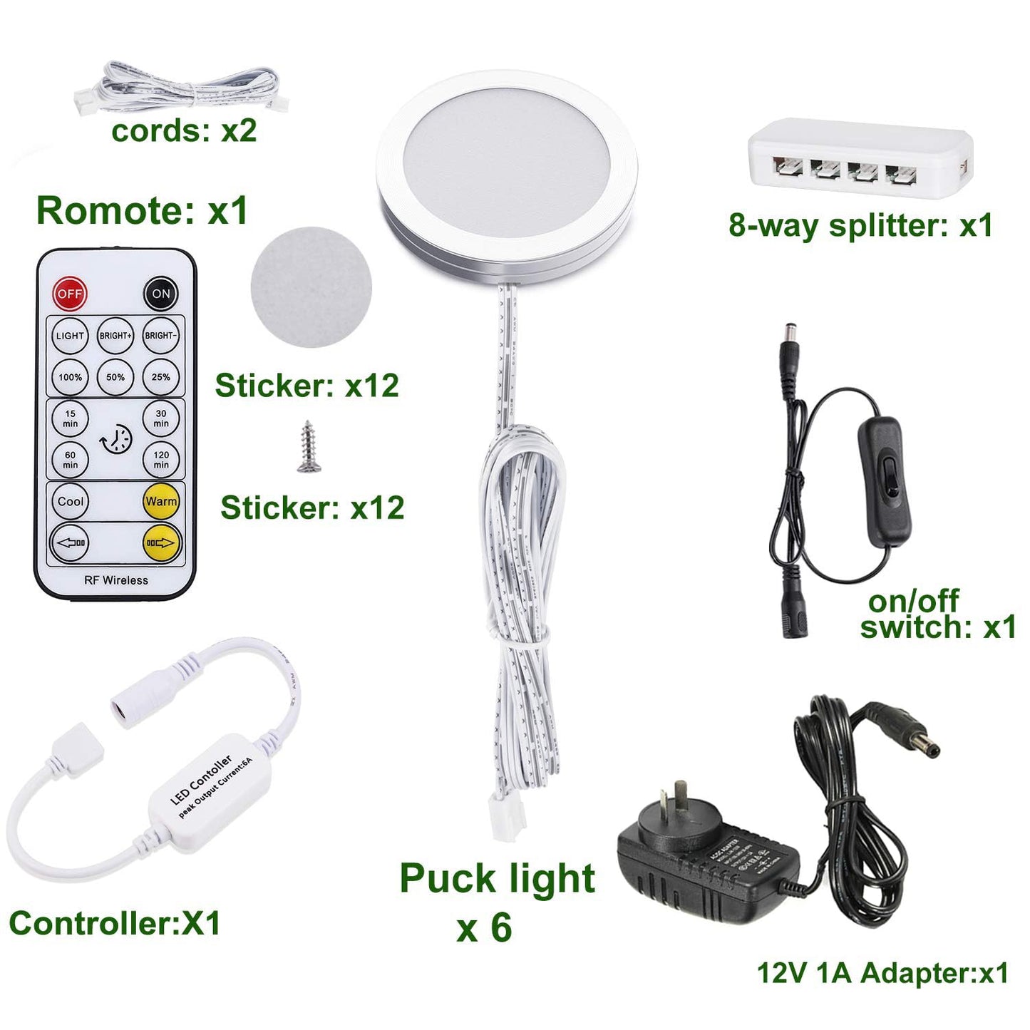 LED Under Cabinet Puck Lights CCT Light Color Temperature Adjustable Warm+White Double Color with Dimmable RF V1171-CC-BPTBAD008