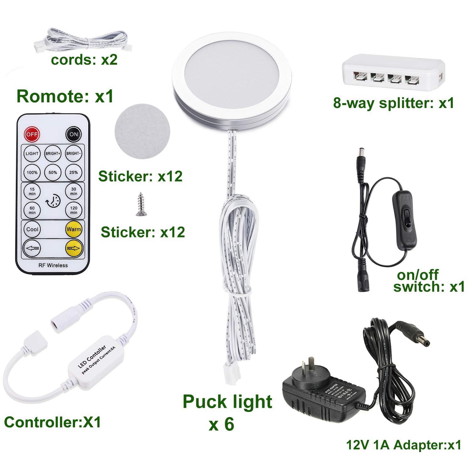 LED Under Cabinet Puck Lights CCT Light Color Temperature Adjustable Warm+White Double Color with Dimmable RF V1171-CC-BPTBAD008