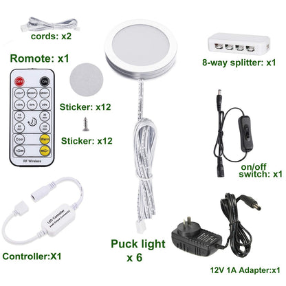 LED Under Cabinet Puck Lights CCT Light Color Temperature Adjustable Warm+White Double Color with Dimmable RF V1171-CC-BPTBAD008