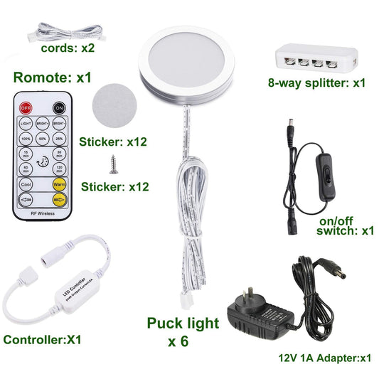 LED Under Cabinet Puck Lights CCT Light Color Temperature Adjustable Warm+White Double Color with Dimmable RF V1171-CC-BPTBAD008