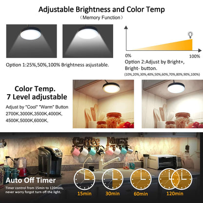 LED Under Cabinet Puck Lights CCT Light Color Temperature Adjustable Warm+White Double Color with Dimmable RF V1171-CC-BPTBAD008