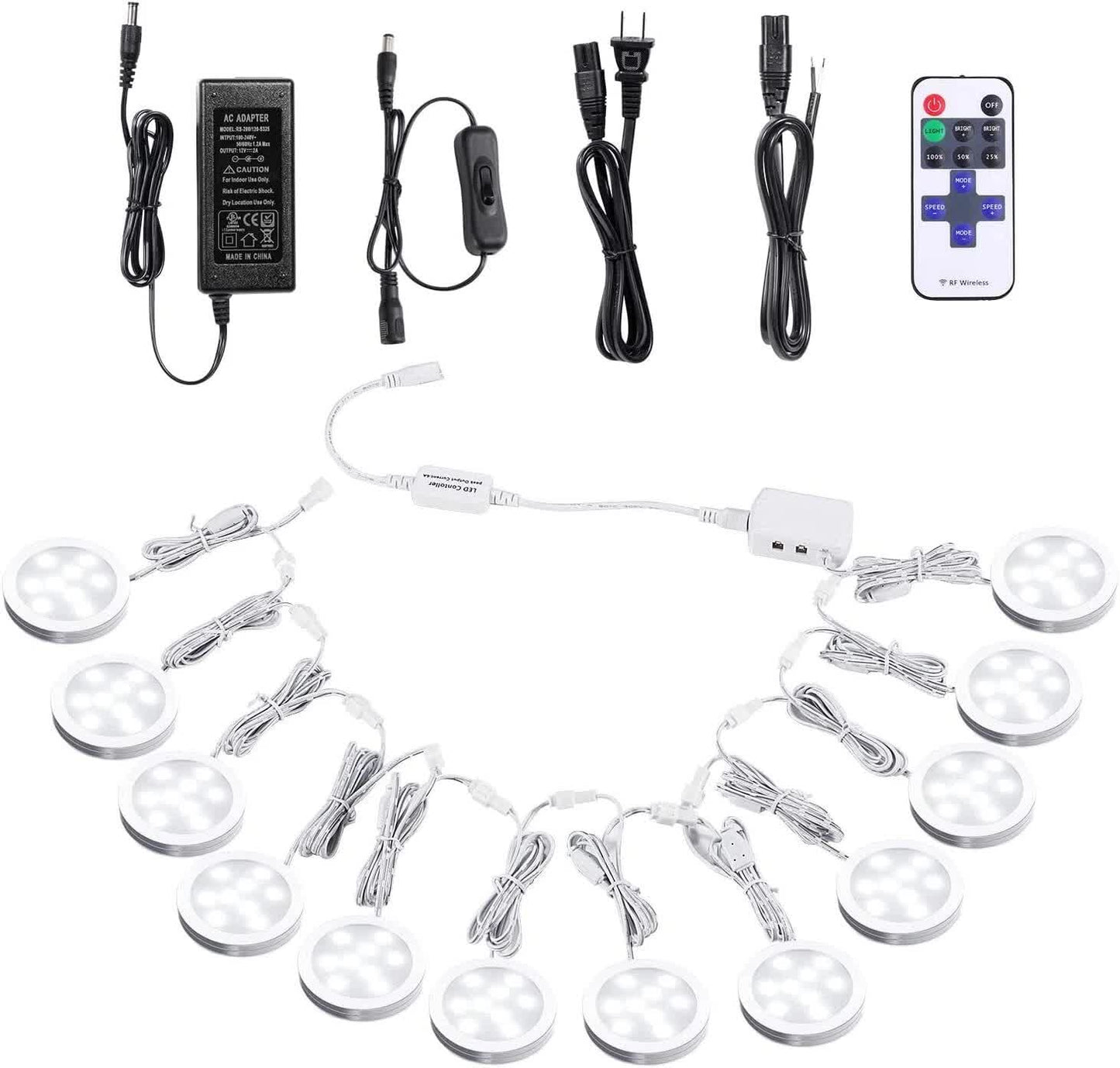 Linkable Under Cabinet LED Lighting 12V Dimmable Puck Lights with Wireless RF Remote Control, Hardwired & V1171-CC-BPVBFE012
