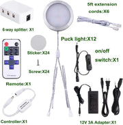 Linkable Under Cabinet LED Lighting 12V Dimmable Puck Lights with Wireless RF Remote Control, Hardwired & V1171-CC-BPVBFE012