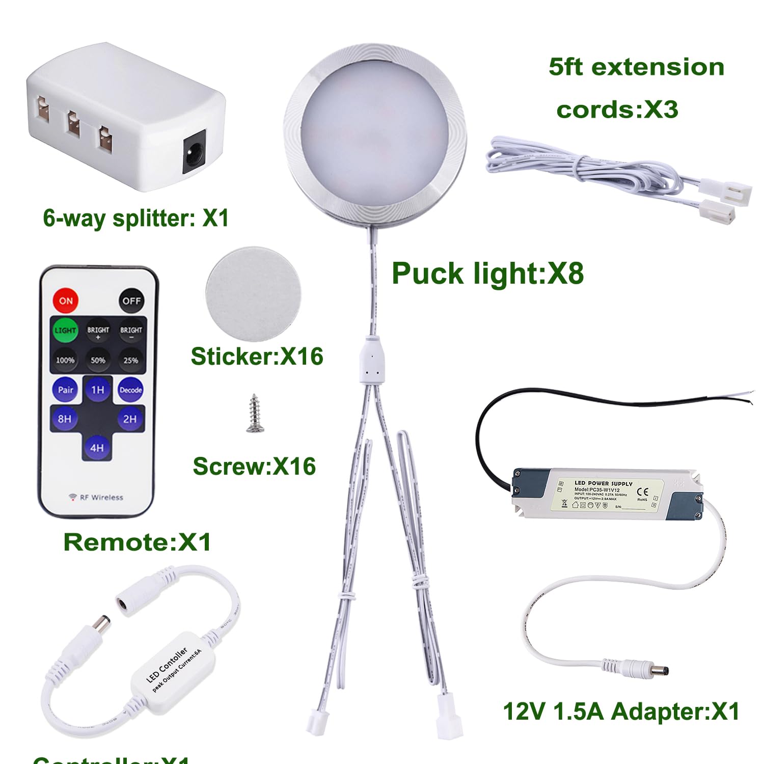 Linkable Under Cabinet LED Lighting 12V Slim Aluminum Dimmable Puck Lights Direct Wired with RF Remote V1171-CC-BPZBFA008-EU
