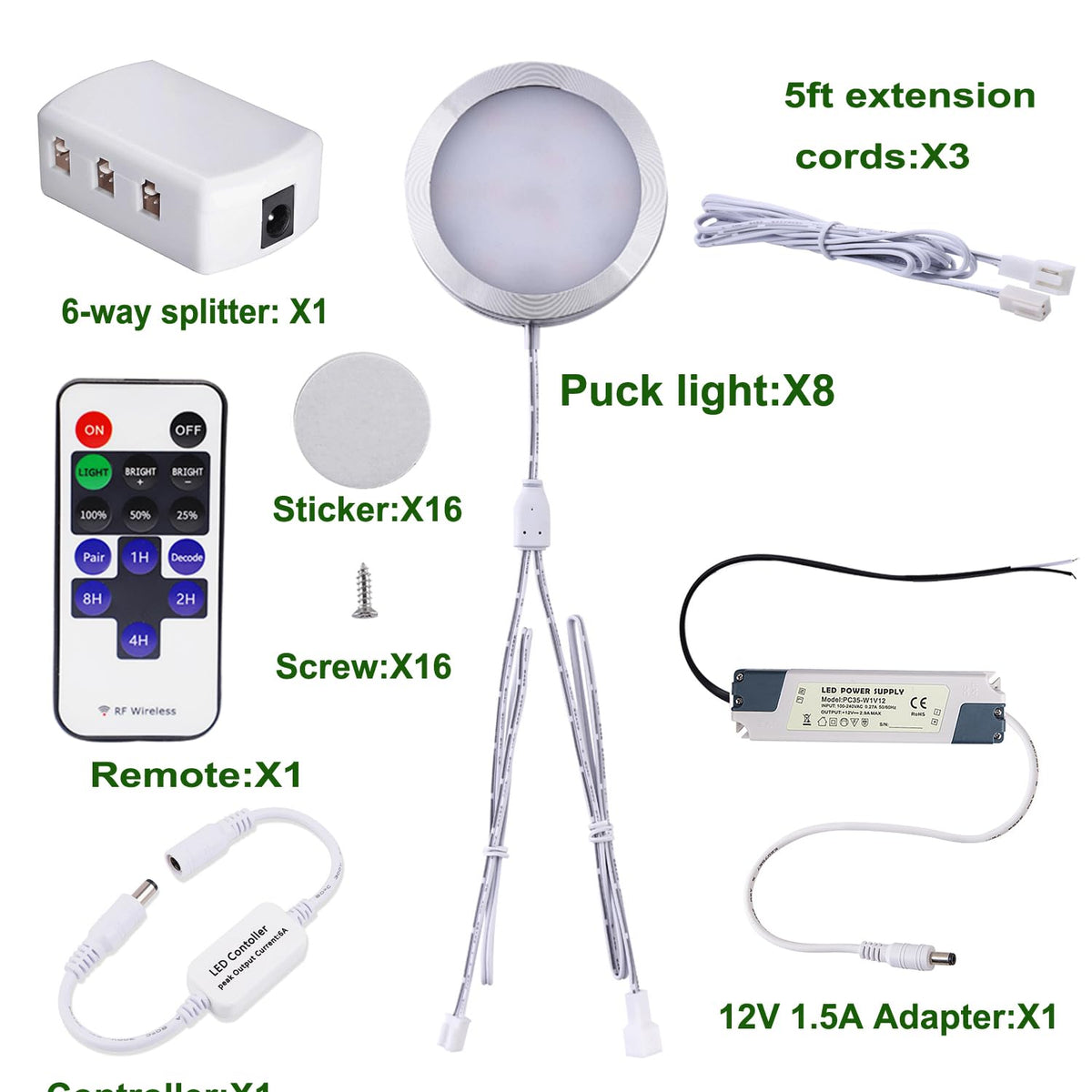 Linkable Under Cabinet LED Lighting 12V Slim Aluminum Dimmable Puck Lights Direct Wired with RF Remote V1171-CC-BPZBFA008-EU