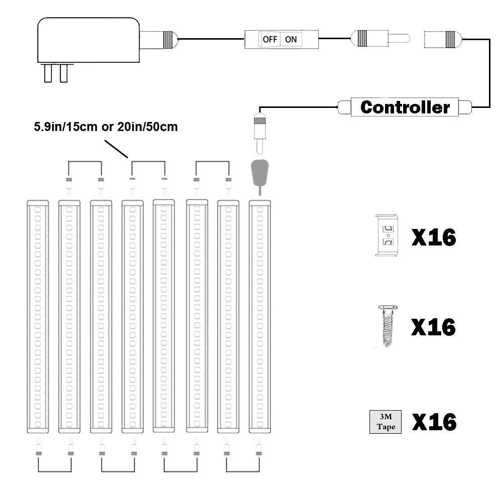 Dimmable LED Under Cabinet Lighting Bar, 12V Under Counter LED Light Strip Linkable Kit with Rocker Switch V1171-CC-BQHBCC008-AU