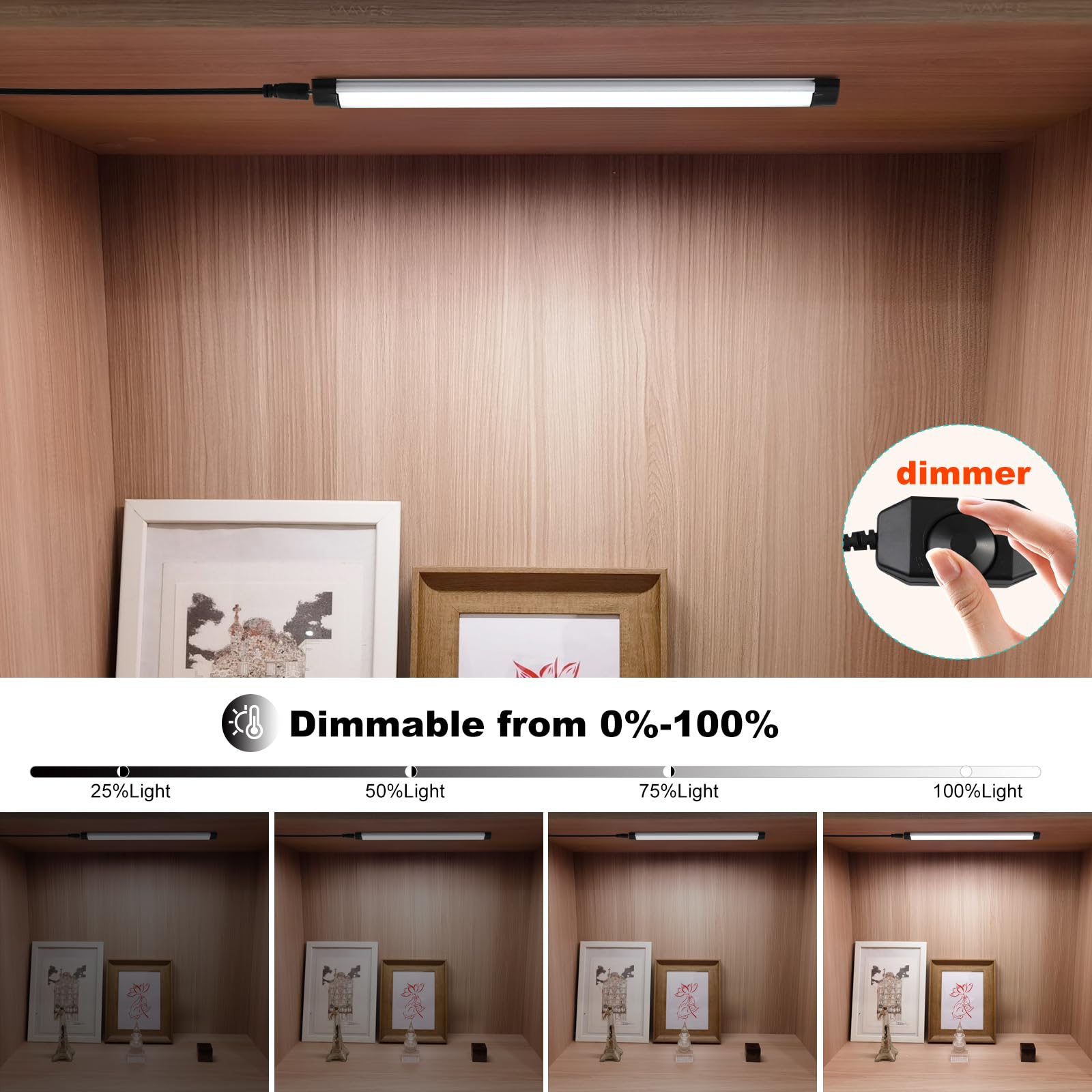 Dimmable Led Under Cabinet Lighting Bar Linkable Kits with Rocker Switch Under Counter Kitchen,Showcase,Shelf V1171-CC-BQHBWD003