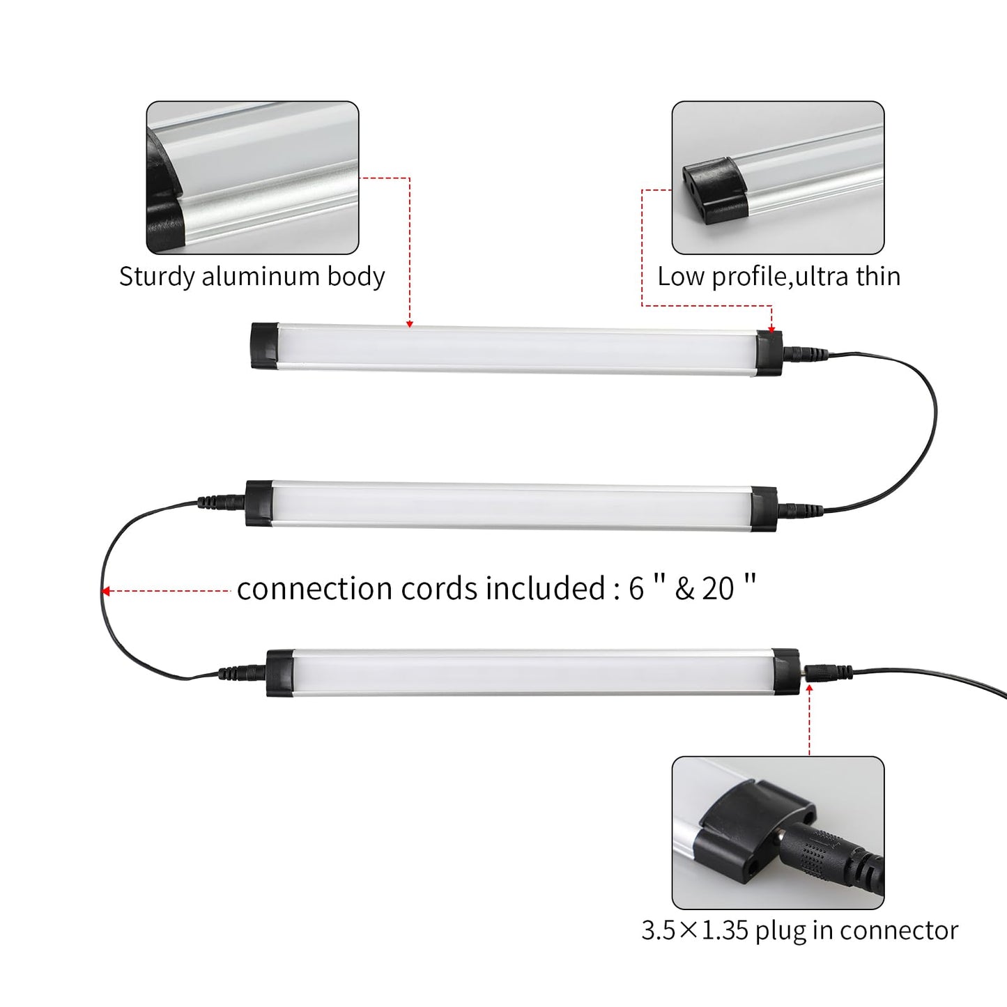 Dimmable Led Under Cabinet Lighting Bar Linkable Kits with Rocker Switch Under Counter Kitchen,Showcase,Shelf V1171-CC-BQHBWD003