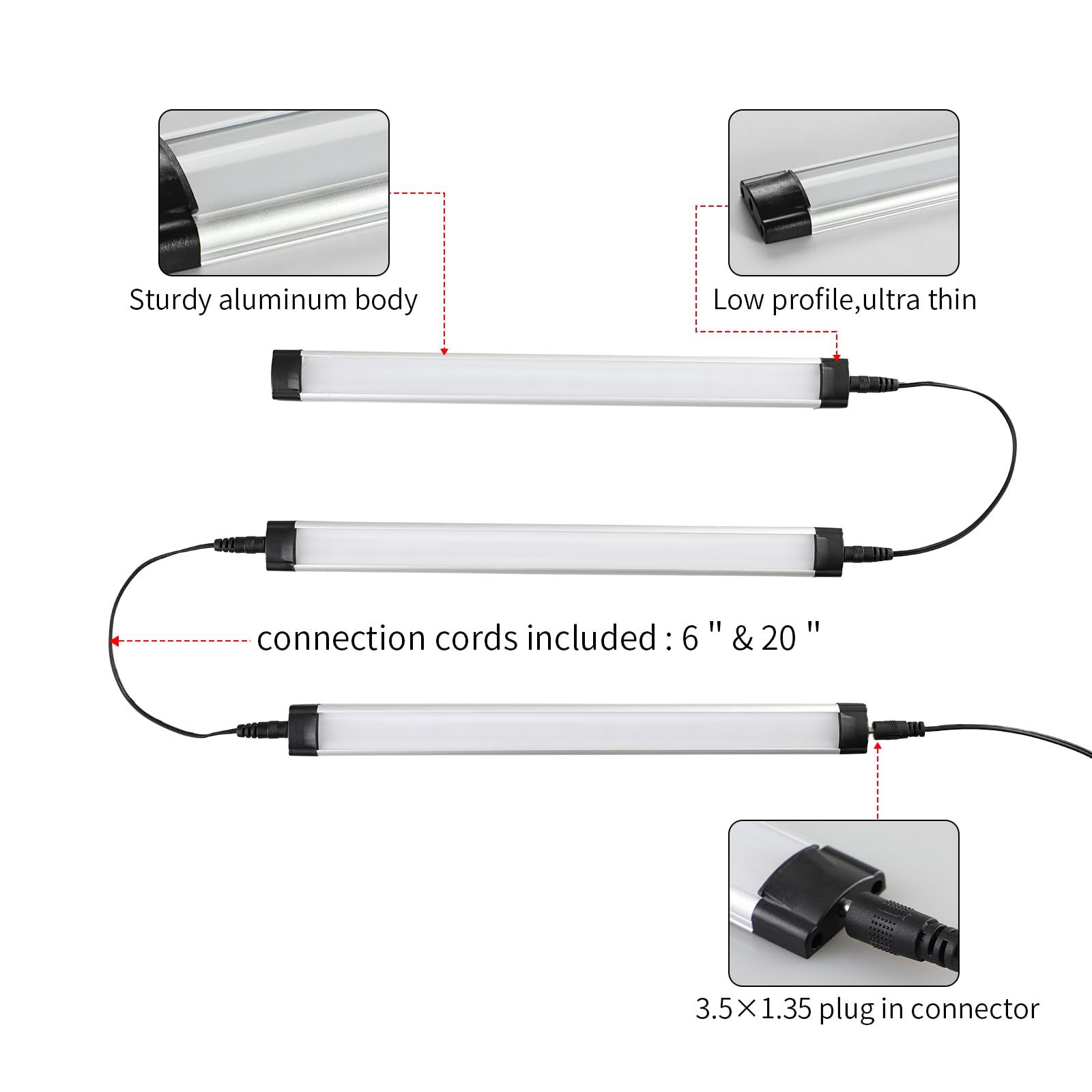 Dimmable Led Under Cabinet Lighting Bar Linkable Kits with Rocker Switch Under Counter Kitchen,Showcase,Shelf V1171-CC-BQHBWD003