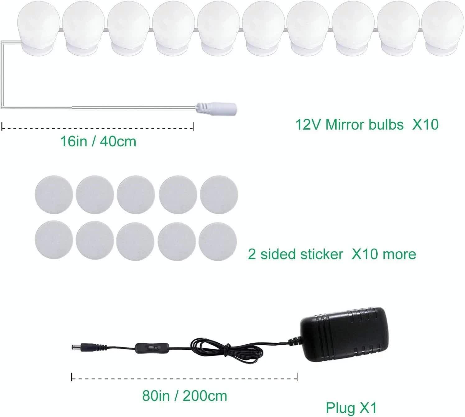 Hollywood LED Vanity Mirror Lights Kit,Stick on Dimmable Makeup Lights, 12V Mirror Lighting Strip Fixture for V1171-CC-BQKBND010