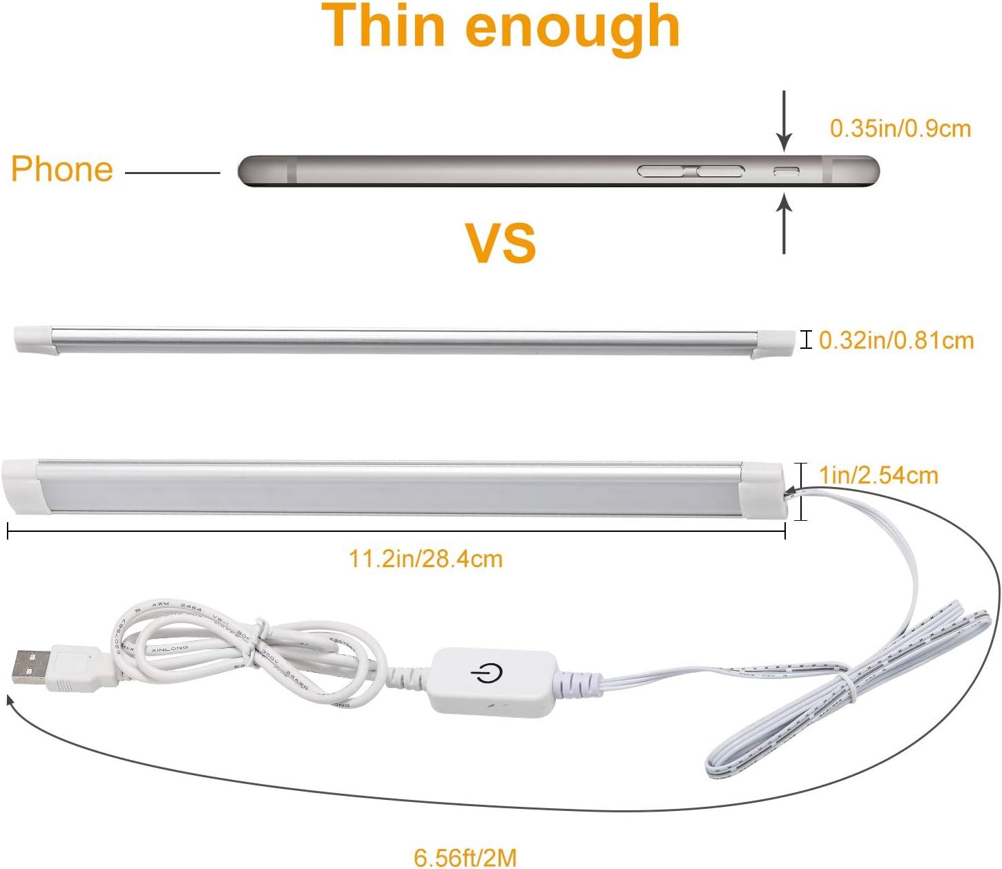 Dimmable LED Under Cabinet Lighting,5V USB Powered Closet Light Bar with Touch Sensor,Plug Under Counter V1171-CC-CCTBAR11