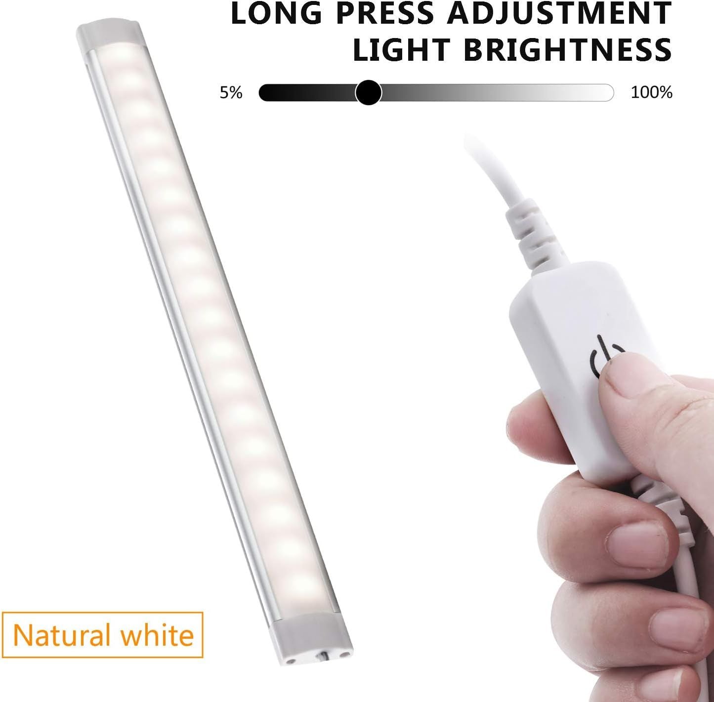 Dimmable LED Under Cabinet Lighting,5V USB Powered Closet Light Bar with Touch Sensor,Plug Under Counter V1171-CC-CCTBAR11