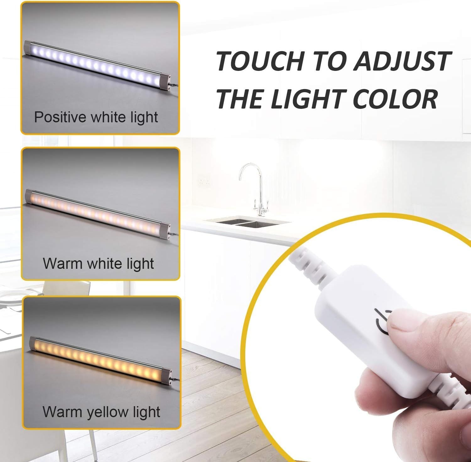 Dimmable LED Under Cabinet Lighting,5V USB Powered Closet Light Bar with Touch Sensor,Plug Under Counter V1171-CC-CCTBAR11